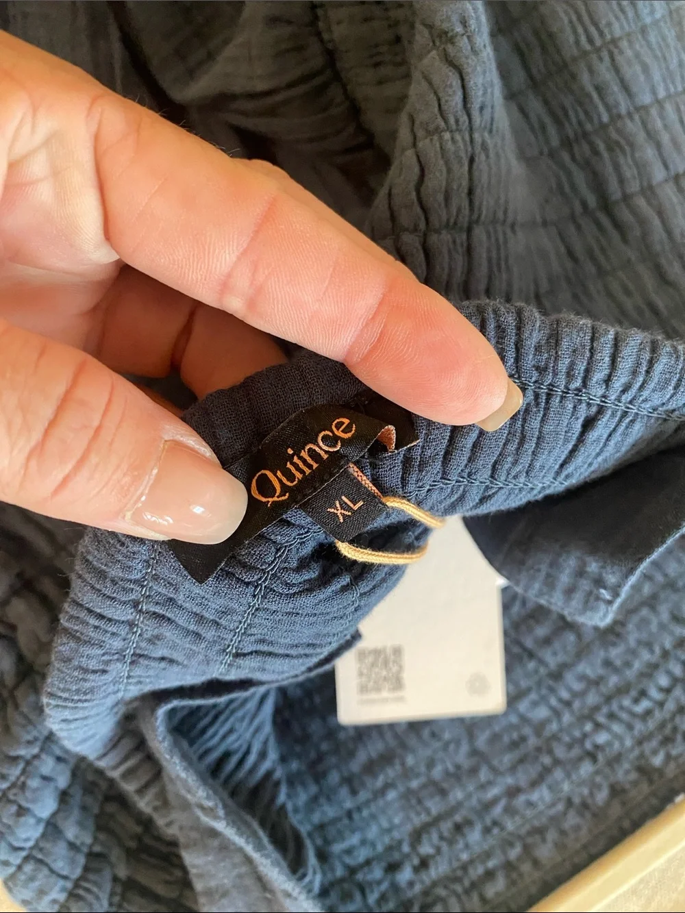 Quince Navy Smocked Strap Wide-Leg Jumpsuit - Picture 2 of 8